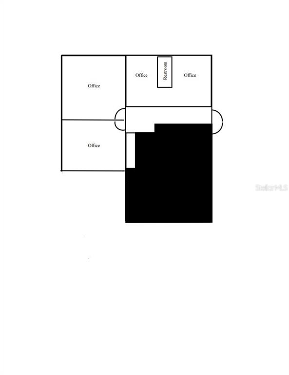 This is a floor plan showing four offices, a restroom, and a large blacked-out area — 5515 21ST AVENUE W UNIT Suite D, BRADENTON, FL