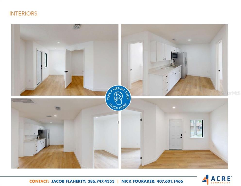 This collage shows interior views of a residential space with white walls and wood flooring — 415 MONTGOMERY ROAD, ALTAMONTE SPRINGS, FL
