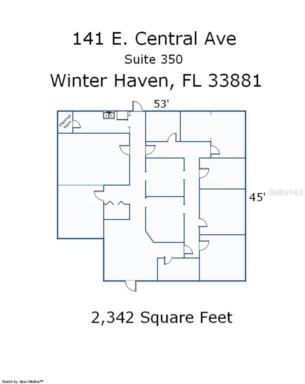 This is a floor plan for a commercial office space measuring 2,342 square feet — 141 E CENTRAL AVENUE UNIT 350, WINTER HAVEN, FL