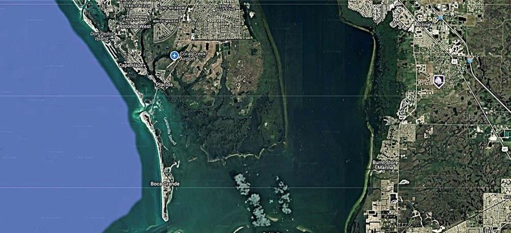 This is an aerial map view of the coastal area surrounding Charlotte Harbor in Florida — 27173 CHULA VISTA DRIVE, PUNTA GORDA, FL