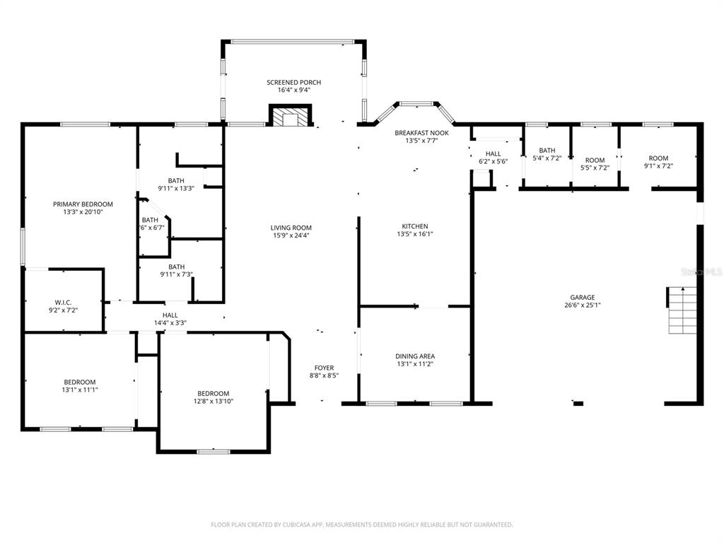This is a floor plan showing the layout of a house with multiple rooms and a garage — 1640 RED DOG ROAD, DE LEON SPRINGS, FL