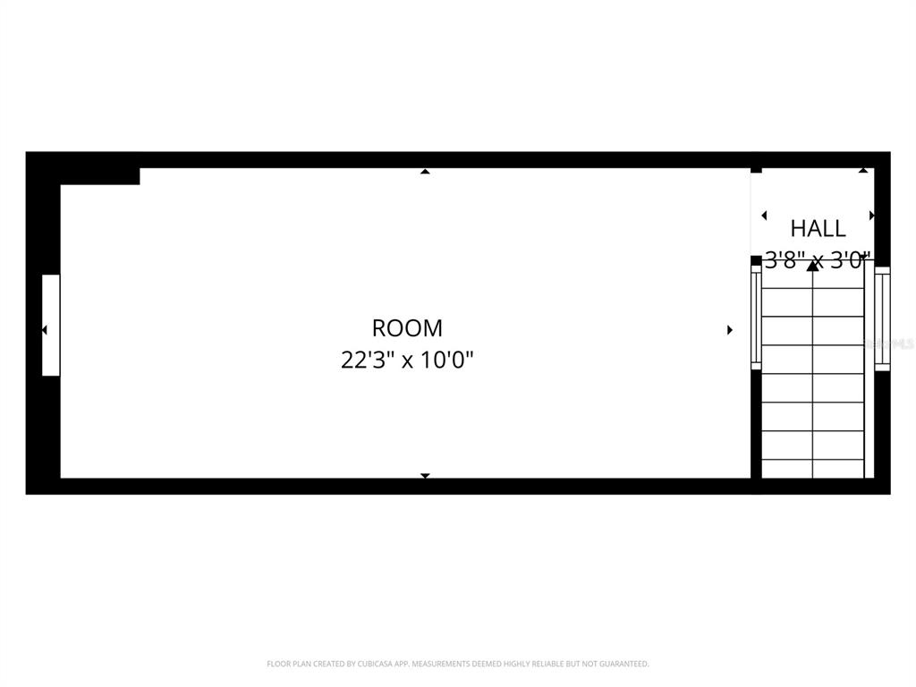 This is a floor plan showing a large rectangular room and an adjacent small hall — 1640 RED DOG ROAD, DE LEON SPRINGS, FL