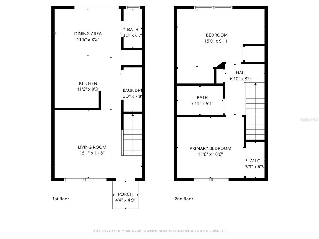 This is a two-story floor plan showing the layout of rooms, bathrooms, and stairs — 344 CERVANTES DRIVE, KISSIMMEE, FL