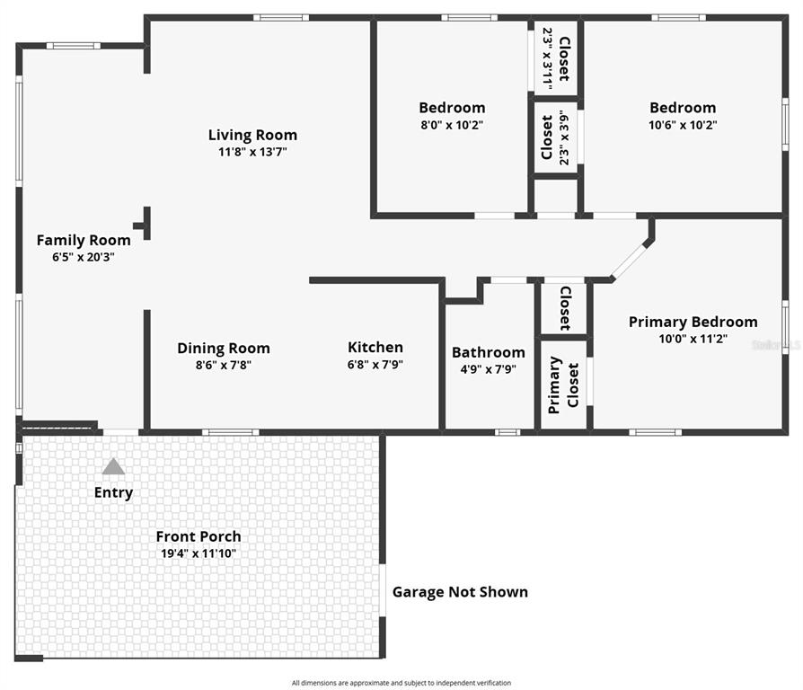 This is a floor plan of a house featuring three bedrooms, a kitchen, and porch — 1504 NW 19TH COURT, OCALA, FL
