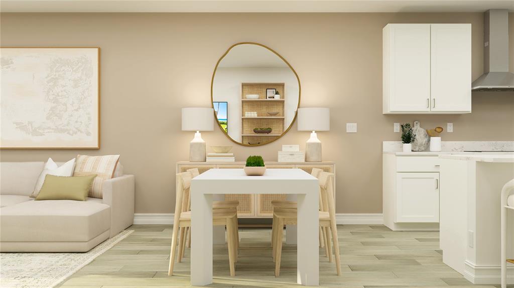 This is a rendering of a dining area featuring a white table, chairs, and mirror — 10823 SPARKLY WAY, SAN ANTONIO, FL