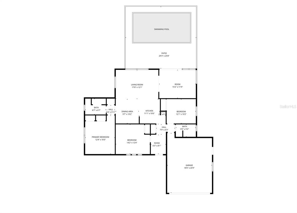 This is a floor plan of a single-story house with a garage and a swimming pool — 1358 IVYDALE ROAD, SPRING HILL, FL