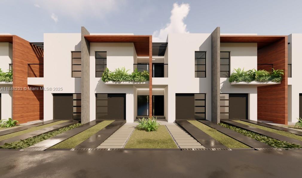 This is a rendering of the modern exterior of a multi-unit townhouse complex — 2447 Pierce St, Hollywood FL 33020, HOLLYWOOD, FL
