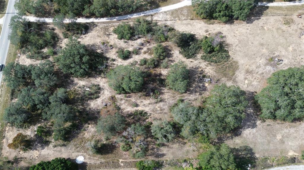 An aerial view shows a vacant, partially wooded lot with scattered trees and sandy ground — JOHNSON AVENUE E, HAINES CITY, FL