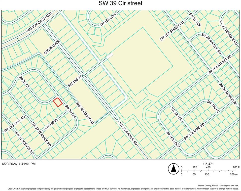 This map shows a residential neighborhood with a highlighted property lot on SW 39 Cir — 0 SW 39TH CIR, OCALA, FL