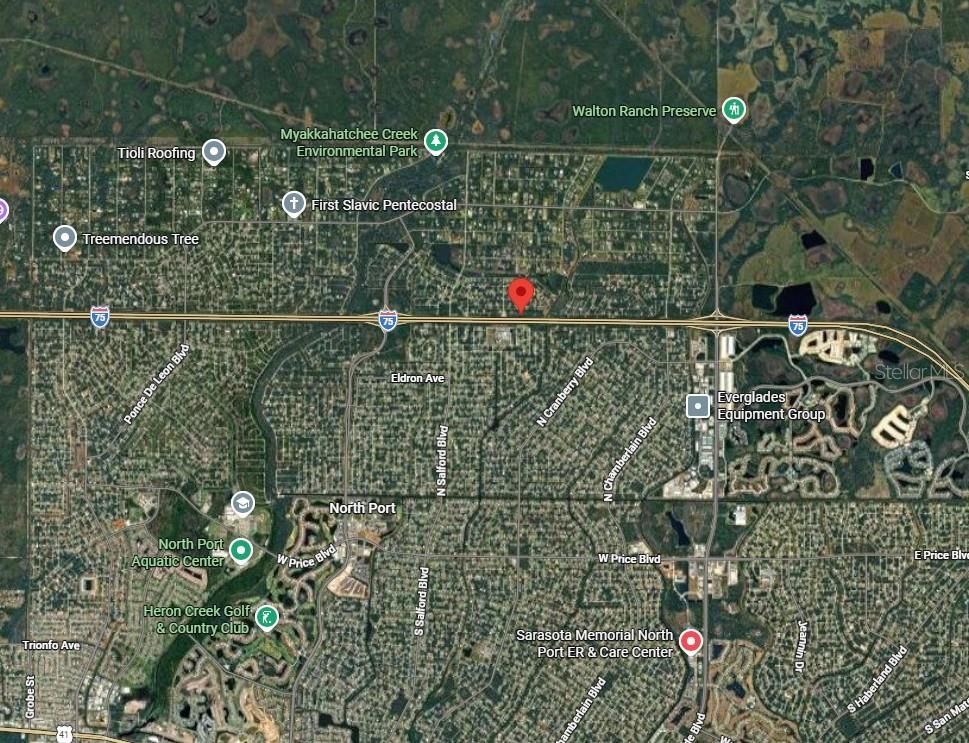 This is a satellite map view of the North Port area in Florida — Lot 33 BARTIGON AVENUE, NORTH PORT, FL