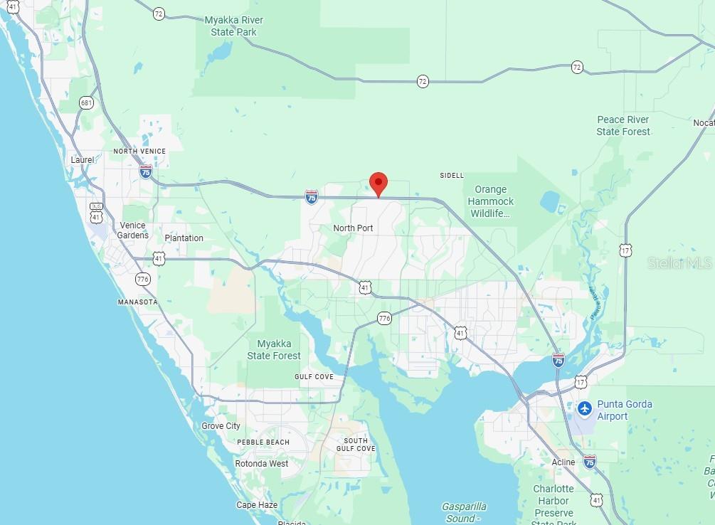 This is a map showing the location of a property in North Port, Florida — Lot 33 BARTIGON AVENUE, NORTH PORT, FL