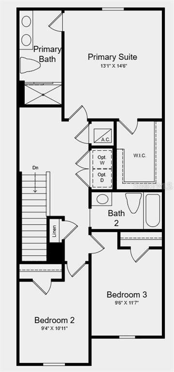 This is a floor plan showing the upper level of a home with three bedrooms — 535 MOONSTONE COURT, GROVELAND, FL