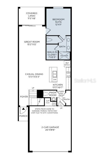 This is a floor plan for a home featuring a garage, kitchen, and bedroom suite — 1618 SANDHILL COURT, PALM HARBOR, FL