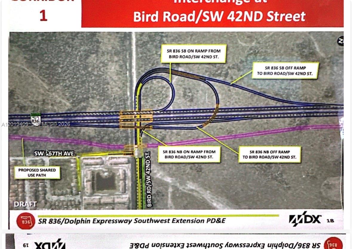 This is a map rendering of a proposed highway interchange at Bird Road and SW 42nd Street — KROME AVE, Miami FL 33185, MIAMI, FL