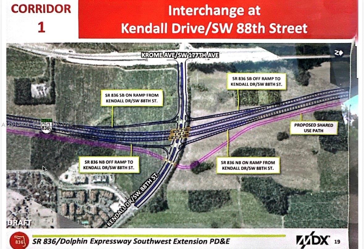 This map shows the proposed interchange design for the SR 836 extension at Kendall Drive — KROME AVE, Miami FL 33185, MIAMI, FL