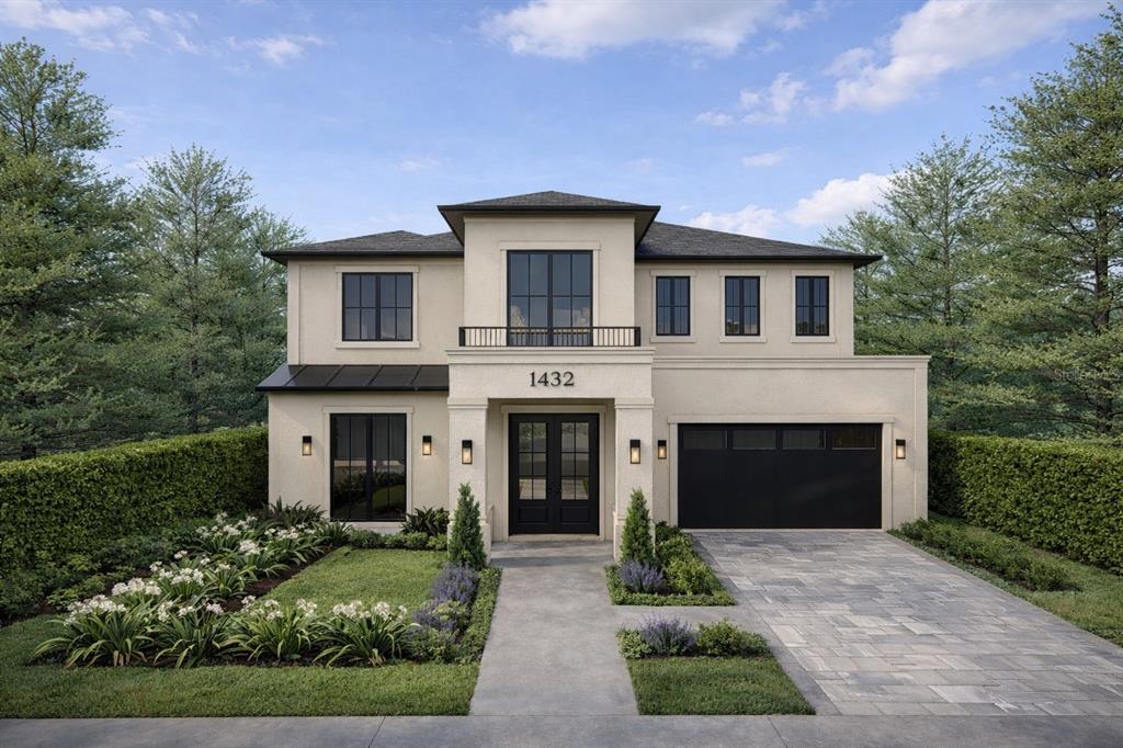 A rendering of a two-story modern home with a stucco exterior and a paved driveway — 1432 W YALE STREET, ORLANDO, FL