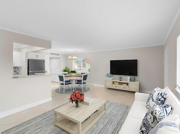 This is a rendering of an open-concept living and dining area with neutral walls — 251 Seville K # 251, Delray Beach FL 33446, DELRAY BEACH, FL