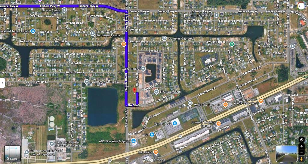 This is a map showing a residential area in Cape Coral, Florida — 410 SW 15TH PLACE, CAPE CORAL, FL