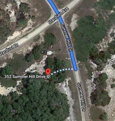This is a map showing a property location at the intersection of two dirt roads — 352 SUMMER HILL DRIVE, LAKE PLACID, FL