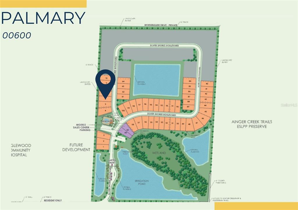 This is a site map rendering for the Palmary residential community — 1832 SILVER SHORES BOULEVARD, ENGLEWOOD, FL