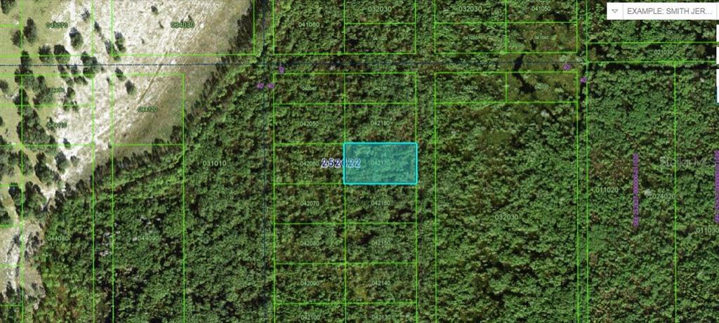 This is an aerial map showing a highlighted rectangular parcel of land surrounded by forest — COMMONWEALTH AVE N, POLK CITY, FL