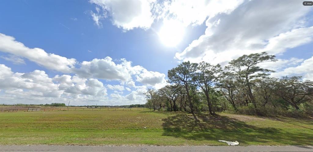 A grassy, vacant lot features a cluster of trees under a bright, cloudy sky — COMMONWEALTH AVE N, POLK CITY, FL