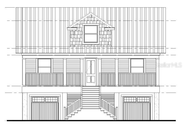 This is an architectural rendering of the front exterior of a two-story house with a garage — 2721 S JOHN BULL STREET, FLAGLER BEACH, FL