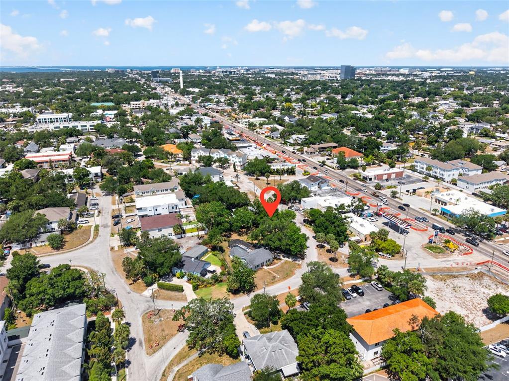 This aerial view shows a residential neighborhood with a red location pin — 2604 N CLEVELAND STREET, TAMPA, FL