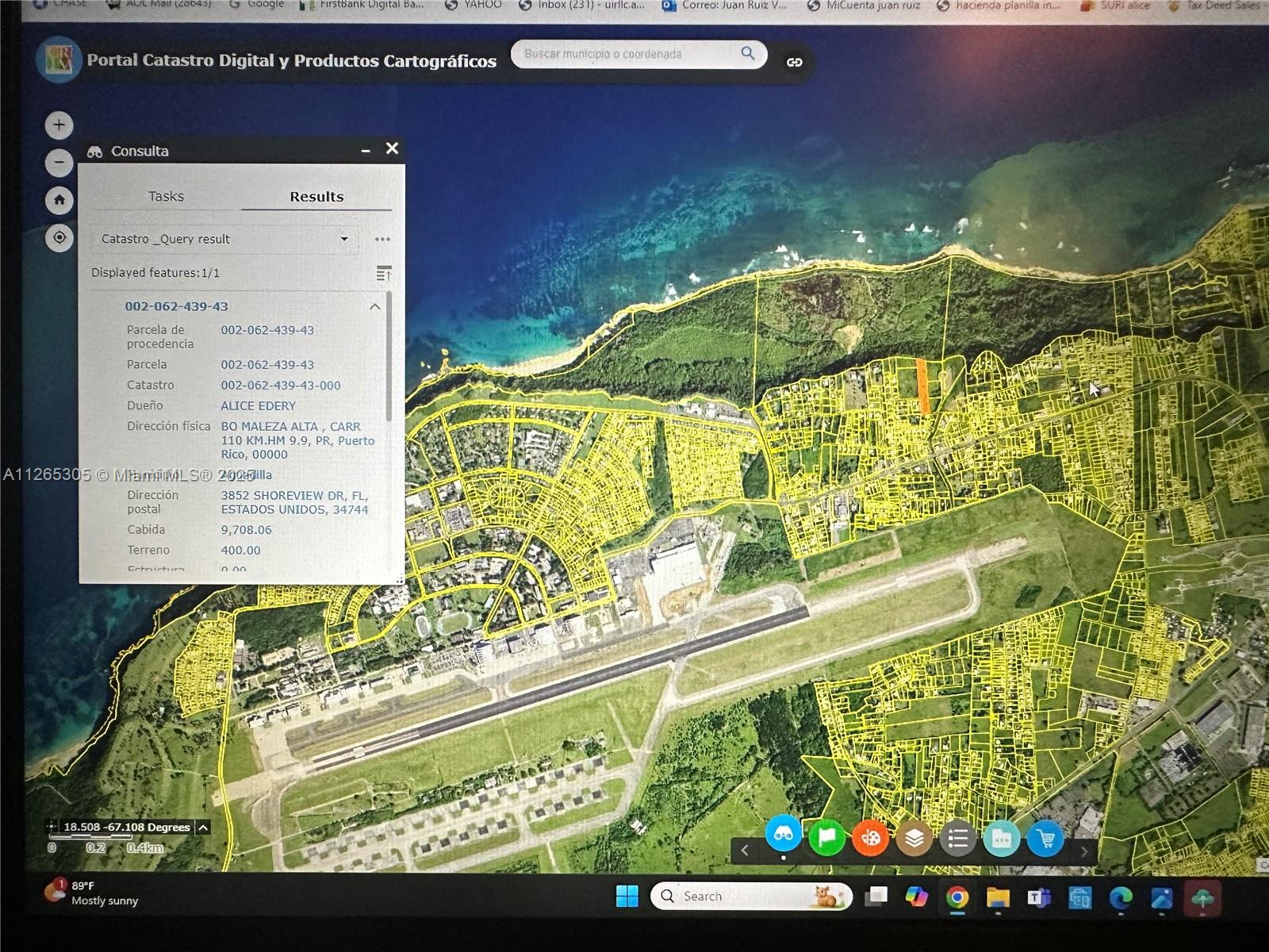 This is a digital map showing property parcel boundaries overlaid on an aerial satellite view — CARR 110 KM.HM 9.9 NW OCEAN VIEW 2794 SM, PR 00603, PR