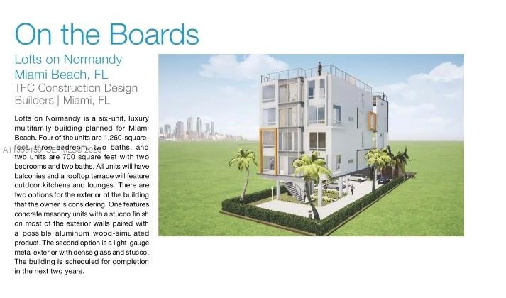 This rendering shows a modern, multi-story residential building with balconies and a rooftop terrace — 1915 Normandy Dr, Miami Beach FL 33141, MIAMI BEACH, FL