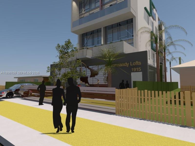 This is a digital rendering of the exterior of a modern multi-story apartment building — 1915 Normandy Dr, Miami Beach FL 33141, MIAMI BEACH, FL
