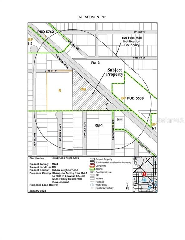 This is a zoning map showing the subject property and surrounding land use classifications — 1205 NEVILLE AVENUE, LAKELAND, FL