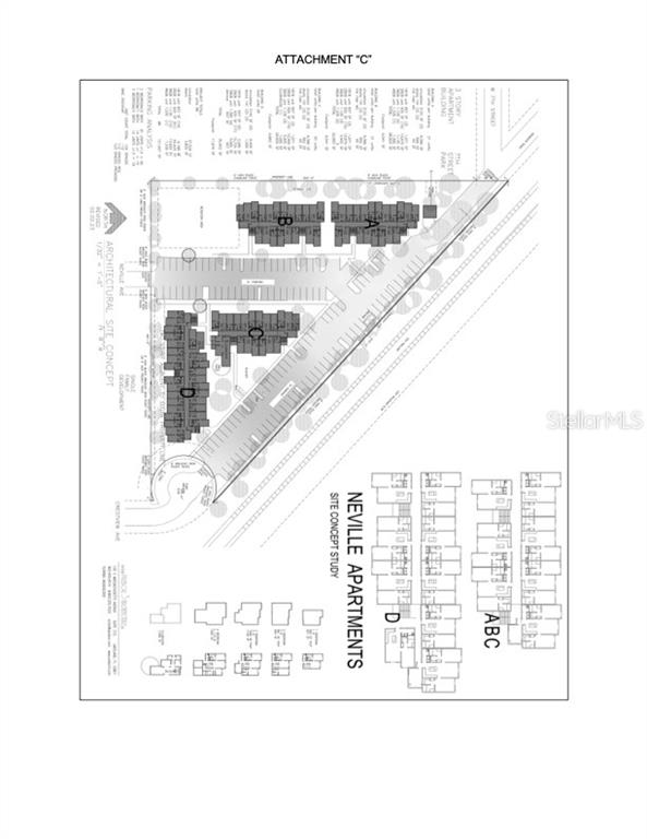 This is an architectural site concept plan for the Neville Apartments development — 1205 NEVILLE AVENUE, LAKELAND, FL