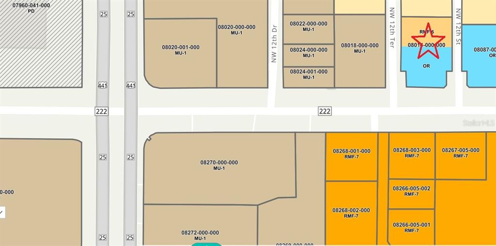 This is a map showing land parcels with their respective zoning codes and identification numbers — 1202 NW 39TH AVENUE, GAINESVILLE, FL