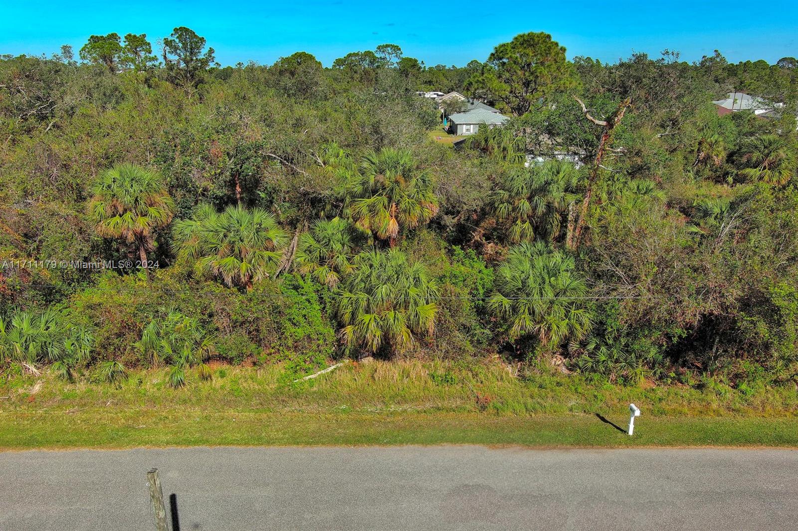 An aerial view shows a vacant, wooded lot bordering a paved road — #1 Sargon Ave, North Port FL 34287, NORTH PORT, FL