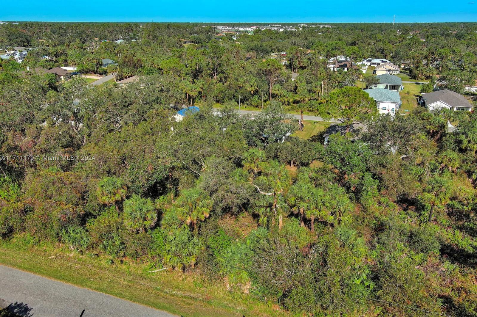 An aerial view shows a wooded, undeveloped residential lot surrounded by houses and trees — #1 Sargon Ave, North Port FL 34287, NORTH PORT, FL