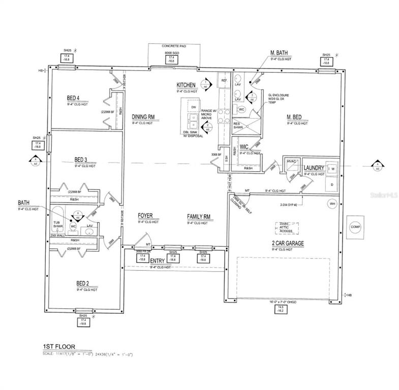 This is a floor plan for a single-story house featuring four bedrooms and a garage — 2885 W REDGATE DRIVE, DUNNELLON, FL