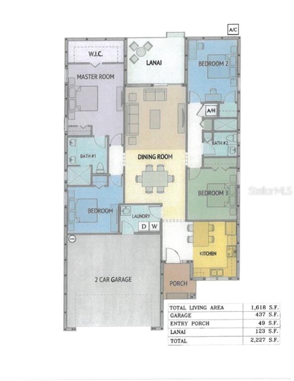 This floor plan shows a three-bedroom house with a two-car garage, lanai, and porch — 5127 80TH WAY N, ST PETERSBURG, FL