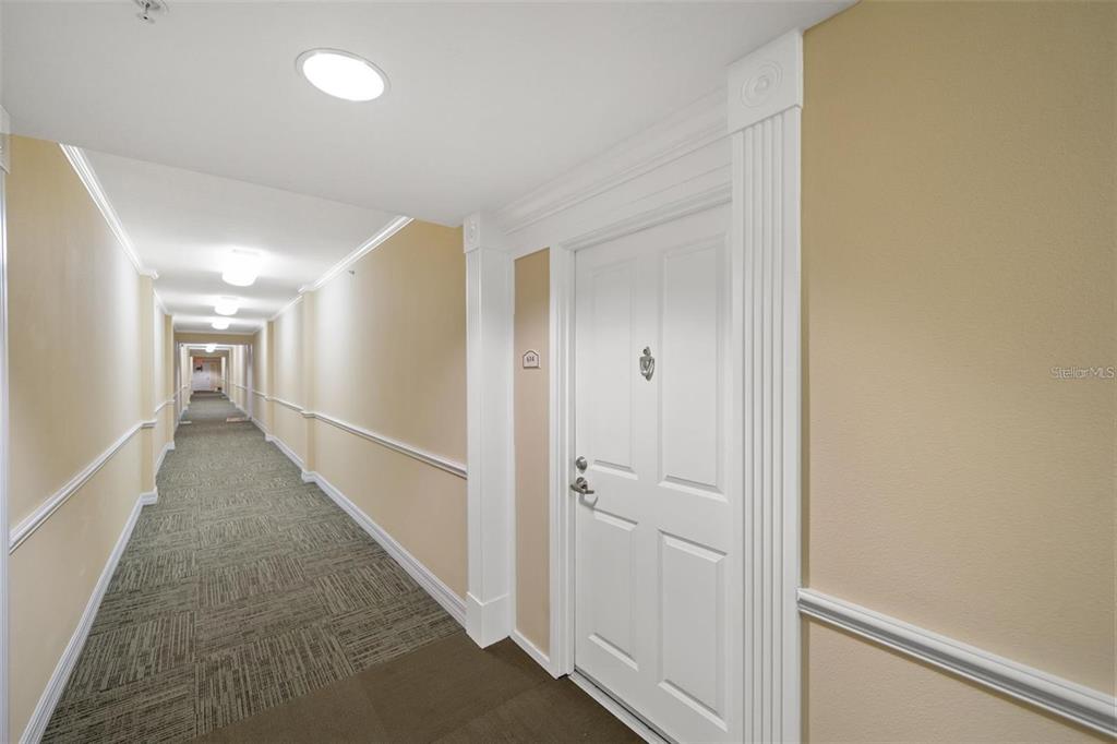 A white door with a peephole is set in a hallway with beige walls — 4516 SEAGULL DRIVE UNIT 614, NEW PORT RICHEY, FL