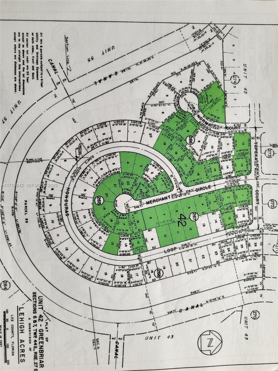 This image is a subdivision plat map showing land parcels, streets, and canal locations — 1822 Merchant Cir, Lehigh Acres FL 33972, LEHIGH ACRES, FL