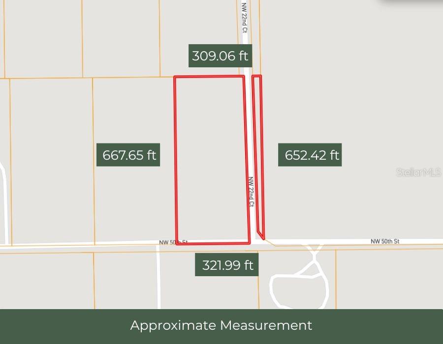 This map shows the approximate dimensions and boundaries of a rectangular plot of land — NW 50 STREET, BELL, FL