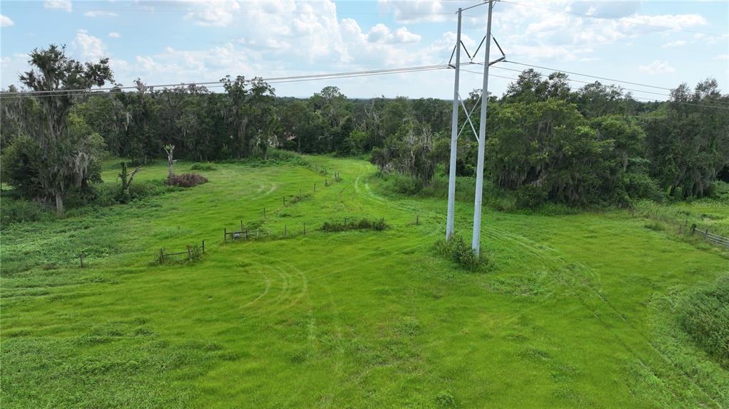 An aerial view of a grassy field with a utility pole and surrounding trees — BRANNEN ROAD S, LAKELAND, FL