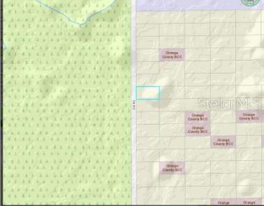 This is a map showing a highlighted parcel of land adjacent to a wooded area — 2307 DILL ROAD, ORLANDO, FL