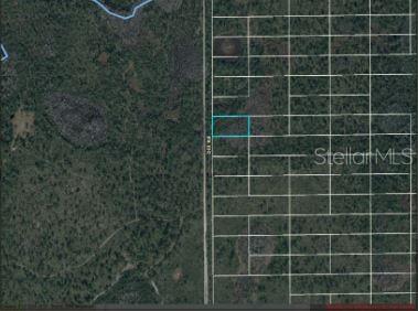 This is an aerial map showing a rectangular plot of land highlighted in blue — 2307 DILL ROAD, ORLANDO, FL
