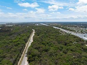 An aerial view shows a road running through a dense forest next to a waterway — 52XX N OCEAN SHORE BOULEVARD, PALM COAST, FL