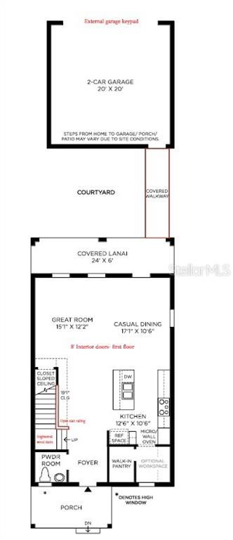 This is a floor plan for the first level of a home with a detached garage — 2608 LONG PINE AVENUE, APOPKA, FL