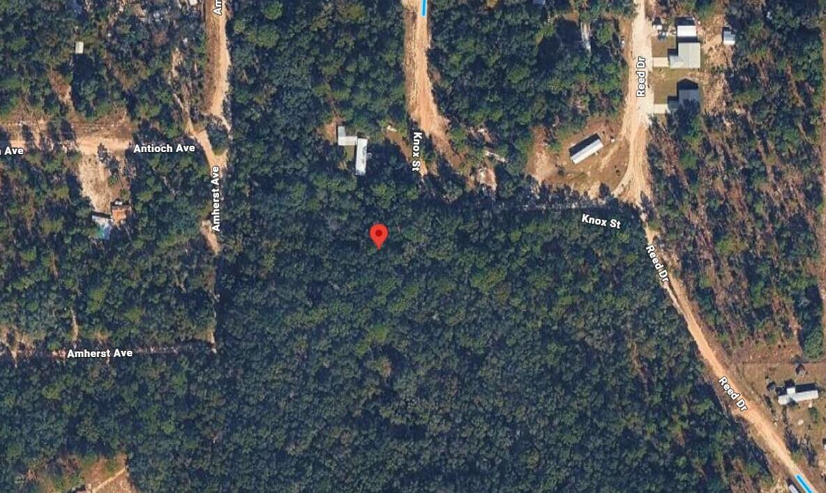 This is a satellite map view of a wooded lot with nearby residential streets — 7152 Knox Street, FL 32656, FL
