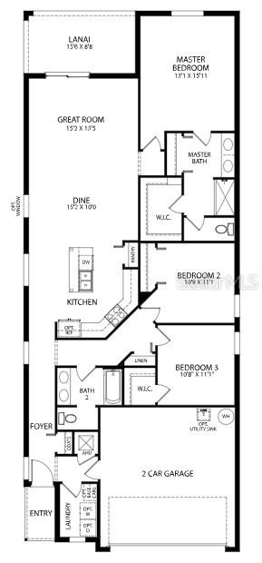 This is a floor plan for a three-bedroom home with a two-car garage and lanai — 3864 BLUETHREAD WAY, POINCIANA, FL