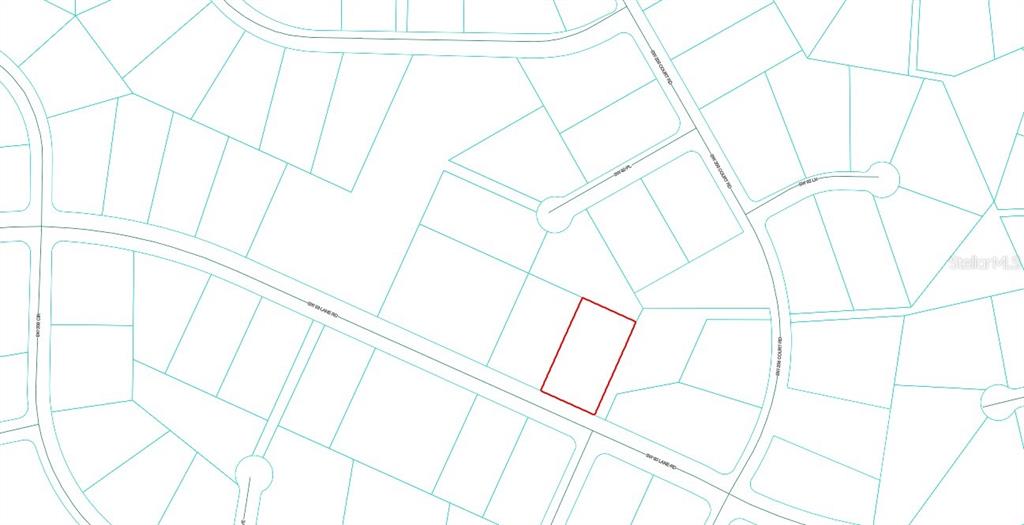 This is a map showing a highlighted parcel of land within a residential subdivision — 20765 SW 93RD LANE, DUNNELLON, FL