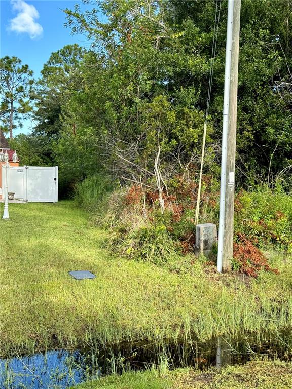 A grassy lot features a utility pole, a small drainage ditch, and a white fence — 638 JAGUAR COURT, KISSIMMEE, FL